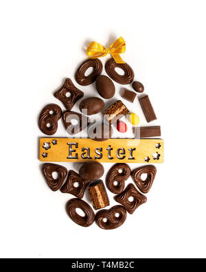 Chocolate cookies and Easter holiday arranged card Stock Photo