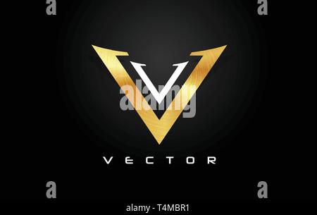 Golden V Logo Monogram. Letter V Simple Clean Line Monogram Design. Stock Vector
