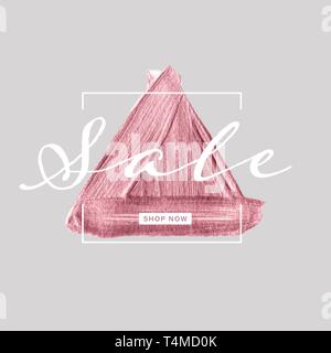 Sale banner with rose gold triangle brush paint and white sale text on gray background Stock Vector