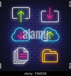 Internet  and computer neon signs collection. Internet and computer signs. Neon sign. Vector Stock Vector