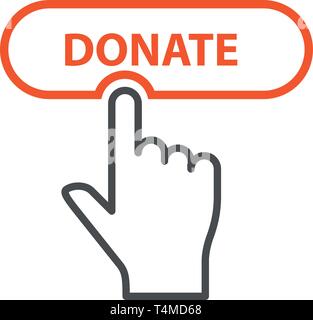 Finger press Donate button - charity and crowdfunding concept icon Stock Vector