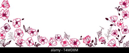 Poppies flowers doodles illustration full vector large banner Stock Vector