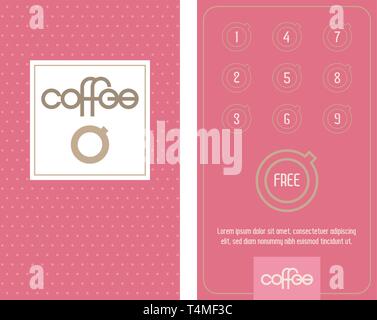 Coffee card. Horizontal card with loyalty program for customers of coffee Shops, caffee houses etc. Bonus program get one free. Stock Vector