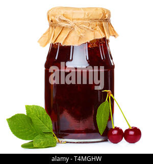 Cherry jam jar isolated on white Stock Photo