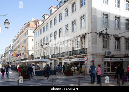 Cross section of Rua Augusta and Rua de Sao Juliao in Baixa Area of Lisbon, Portugal Stock Photo