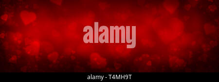 Romantic Background Banner With Soft Red Hearts / Valentines Day Concept Stock Photo