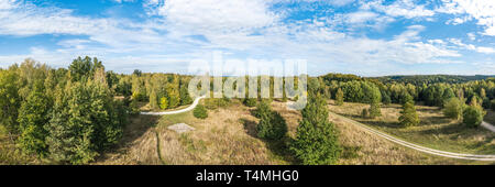 Aerial view into the Deuringer Heide, a local recreation area near Stadtbergen near Augsburg in the western woods. Stock Photo