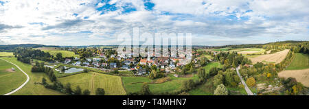 Aerial view to the nice situated village of Anhausen near Diedorf in Swabia