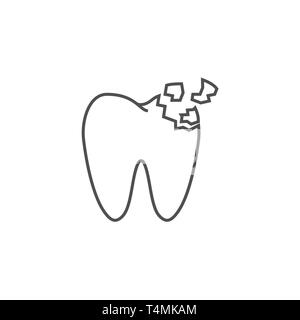 Tooth Crash Line Icon. Tooth Crash Line Related Vector Line Icon. Isolated on White Background. Editable Stroke. Stock Vector