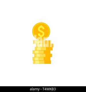 Coins Stack. Coins Stack with Dollar Sign Vector Flat Icon Isolated on White Background Stock Vector