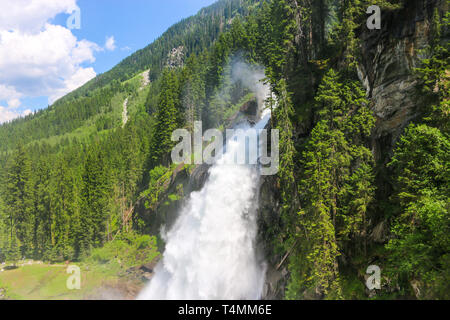 View Alpine inspiring Krimml waterfall in mountains in summer day. Trekking in National park Hohe Tauern, Austria Stock Photo