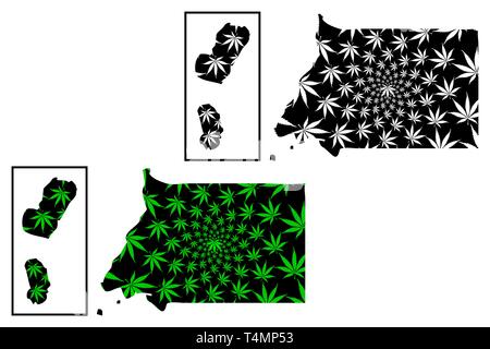 Equatorial Guinea - map is designed cannabis leaf green and black, Republic of Equatorial Guinea map made of marijuana (marihuana,THC) foliage, Stock Vector