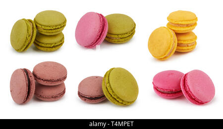 french colorful macarons isolated on white background Stock Photo