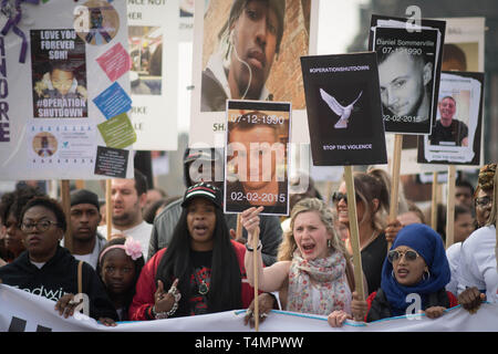 Anti knife crime protesters backed by mothers of knife crime victims demonstrate in central London to call on the government to do more in tackle youth violence. Stock Photo