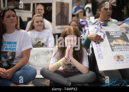 Anti knife crime protesters backed by mothers of knife crime victims demonstrate in central London to call on the government to do more in tackle youth violence. Stock Photo