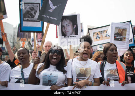 Anti knife crime protesters backed by mothers of knife crime victims demonstrate in central London to call on the government to do more in tackle youth violence. Stock Photo