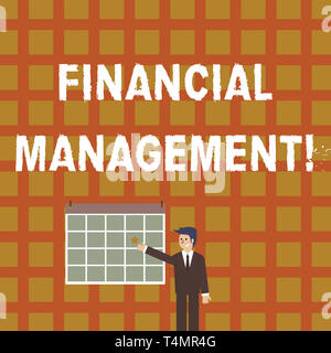 Handwriting text Financial Management. Conceptual photo controlling and monitoring financial resources Businessman Smiling and Pointing to Colorful Ca Stock Photo