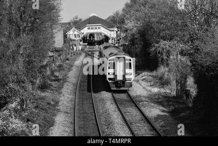 Railway trains arrive and depart mainline railway station on a fine spring morning in Beverley, Yorkshire, UK. Stock Photo