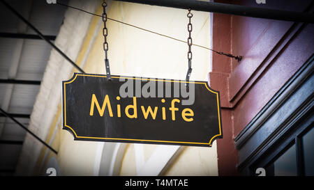 Street Sign to Midwife Stock Photo