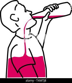 Man drinking alcohol from a bottle. Vector illustration Stock Vector