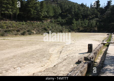 The stadium at Nemea where the Nemean Games took place in antiquity. Stock Photo