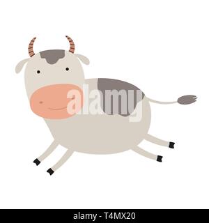 Cartoon cute cow. Emblem for printing. The running cow. Image is isolated on white background. Funny animal mascot. Stock Vector