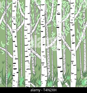 Seamless vector texture with birds and trees Stock Vector