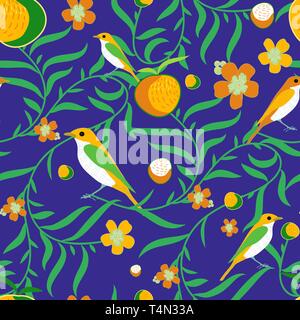 Seamless vector texture with leafs and fruits Stock Vector