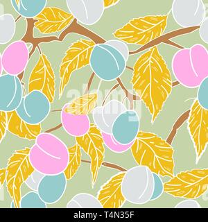 Seamless vector texture with fruits and leafs Stock Vector