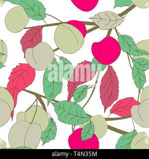 Seamless vector texture with fruits and leafs Stock Vector
