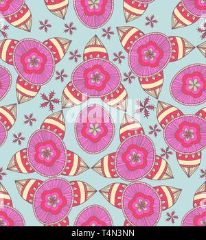 Seamless vector texture with drawing tribal flowers Stock Vector