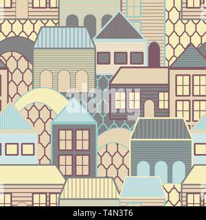 Seamless vector background with multicolored houses Stock Vector