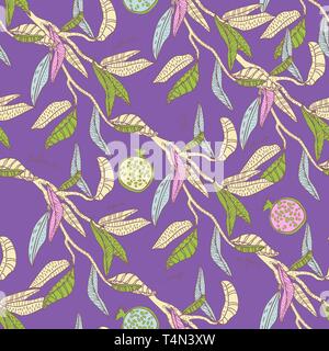Seamless vector texture with leafs and fruits Stock Vector