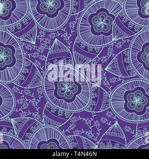 Seamless vector texture with drawing tribal flowers Stock Vector