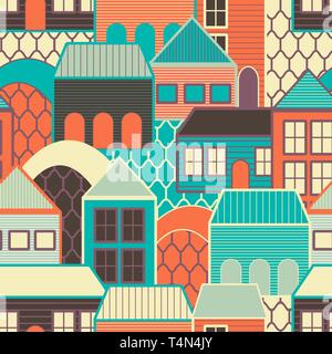 Seamless vector background with multicolored houses Stock Vector