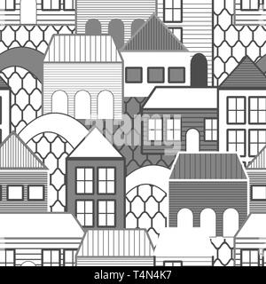 Seamless vector background with multicolored houses Stock Vector