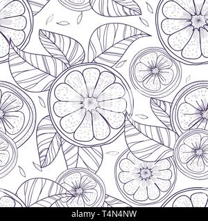 Seamless vector background with drawing multicolored lemons and leafs Stock Vector