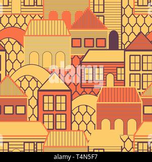 Seamless vector background with multicolored houses Stock Vector