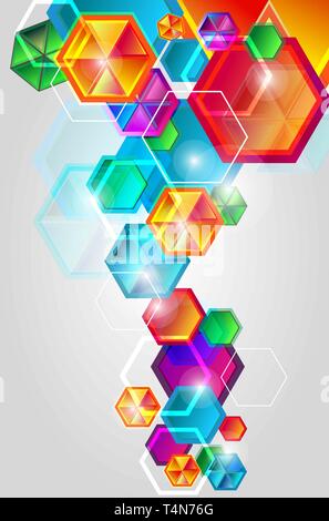 Bright red vector background with  lighting hexagons Stock Vector