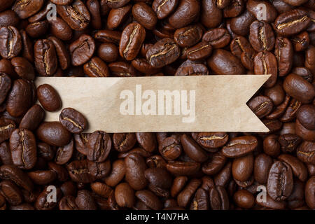 Roasted coffee with paper label tag Stock Photo