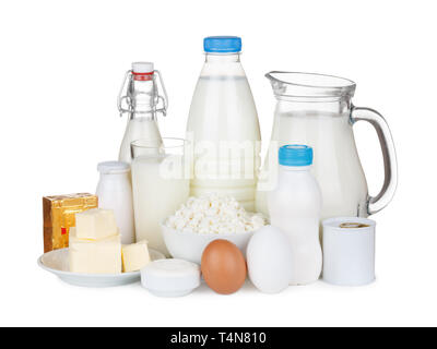 Dairy products assortment isolated on white background Stock Photo