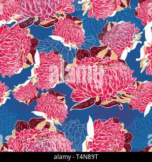 Abstract seamless vector bright pattern with red flowers Stock Vector