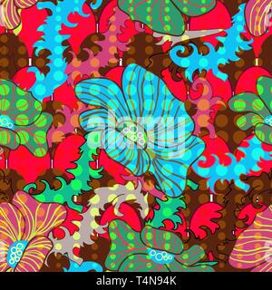 Bright vector seamless texture with multicolor drawing flowers Stock Vector