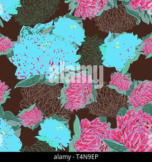 Abstract seamless vector texture with pink drawing flowers Stock Vector