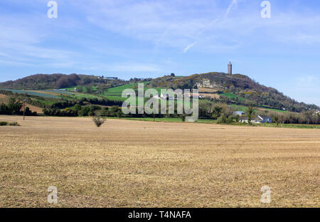 April 2019 The Scrabo Tower monument on Scrabo Hill outside newtownards County down viewed from the south west on the Comber Road from Newtownards tow Stock Photo