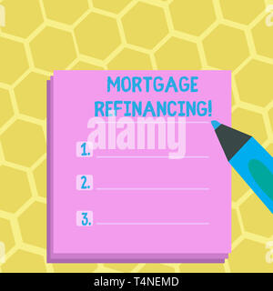 Word writing text Mortgage Refinancing. Business photo showcasing process of replacement of an existing debt obligation Blank Colorful To Do Check Lis Stock Photo