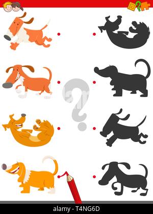 shadow task with funny cartoon dogs coloring book page Stock Vector ...
