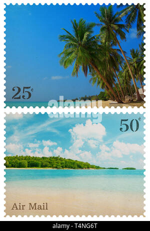 10 Tropical Island Vintage Stamps 45 Cent Palm Tree Beach Island US Stamps  for Mailing