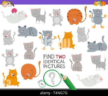 find two same cartoon cats characters educational game Stock Vector ...