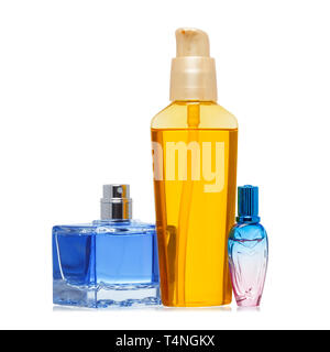 Perfume and oil bottle isolated on white Stock Photo